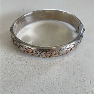 Elegant Silver and Gold Floral Bangle